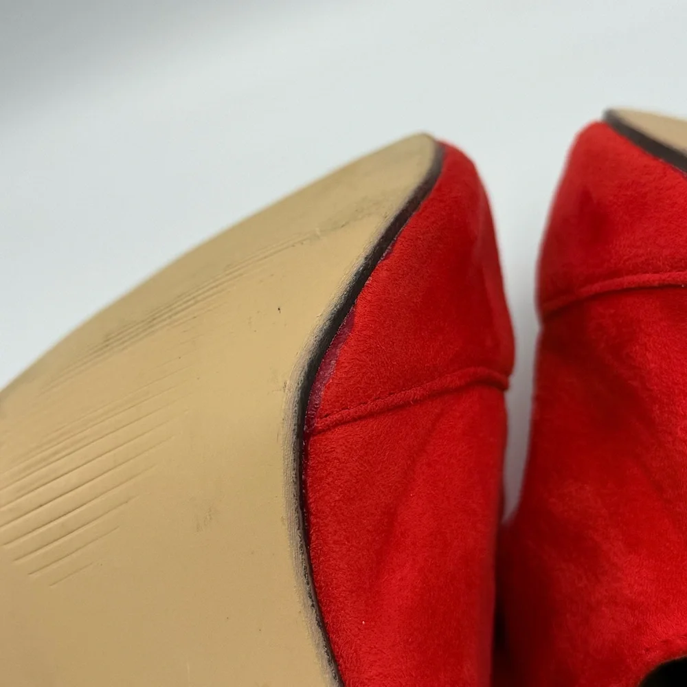 Meiliani Red Faux Suede Peep Toe Stiletto Booties Women’s Size 8 - Picture 13 of 15